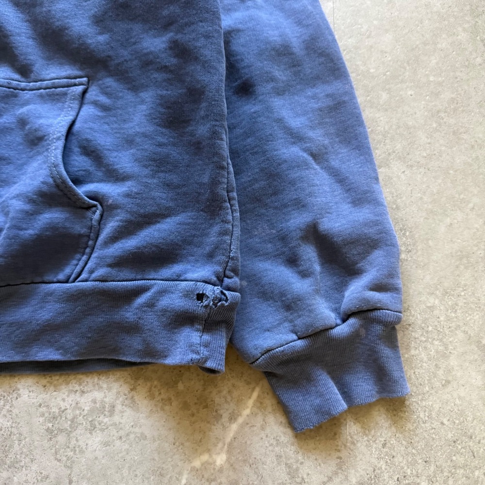 Vintage Distressed Waffle Thermal Lined Blue Full Zip Hoodie Distressed - Picture 8 of 10